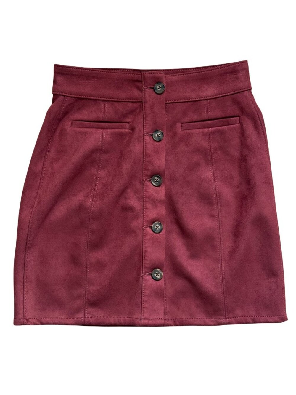 Maurices Mini Skirt Size 2 Faux Suede Burgundy Red Button Front Chic Academia